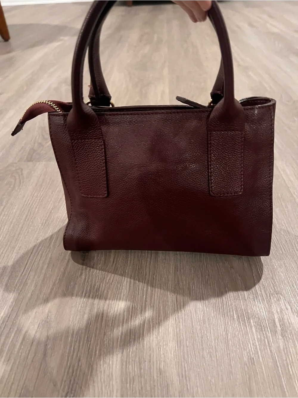 Classic Burgundy Pebbled Leather Satchel with Gold Accents
